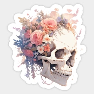 Bones And Botany Skull And Flowers Sticker